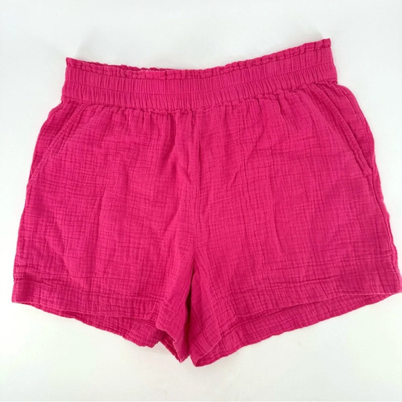 RAILS Leighton Hot Pink Muslin Cotton Lightweight High Rise Pull On Shorts - Picture 2 of 4
